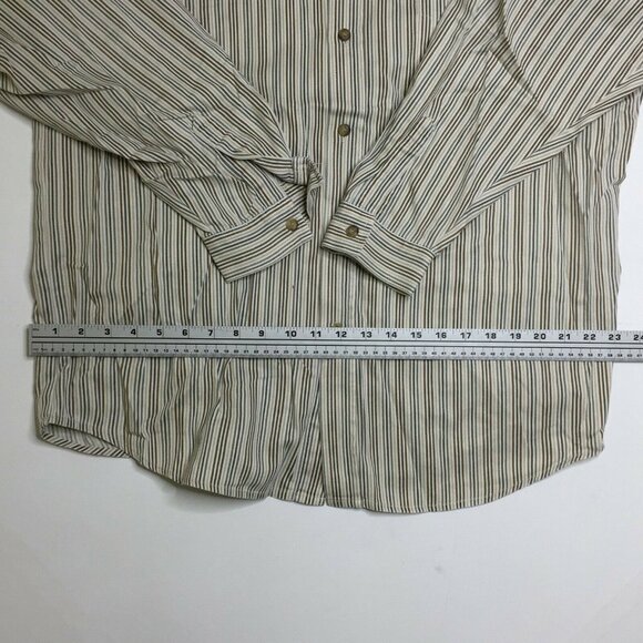 Guess Jeans Mens Long Sleeved Shirt Blue Brown Striped Cotton Size Large - Picture 6 of 10